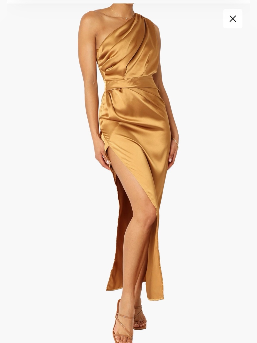NEW Petal & Pup Nadia One-Shoulder Navy Satin Dress, Size 2 Gold